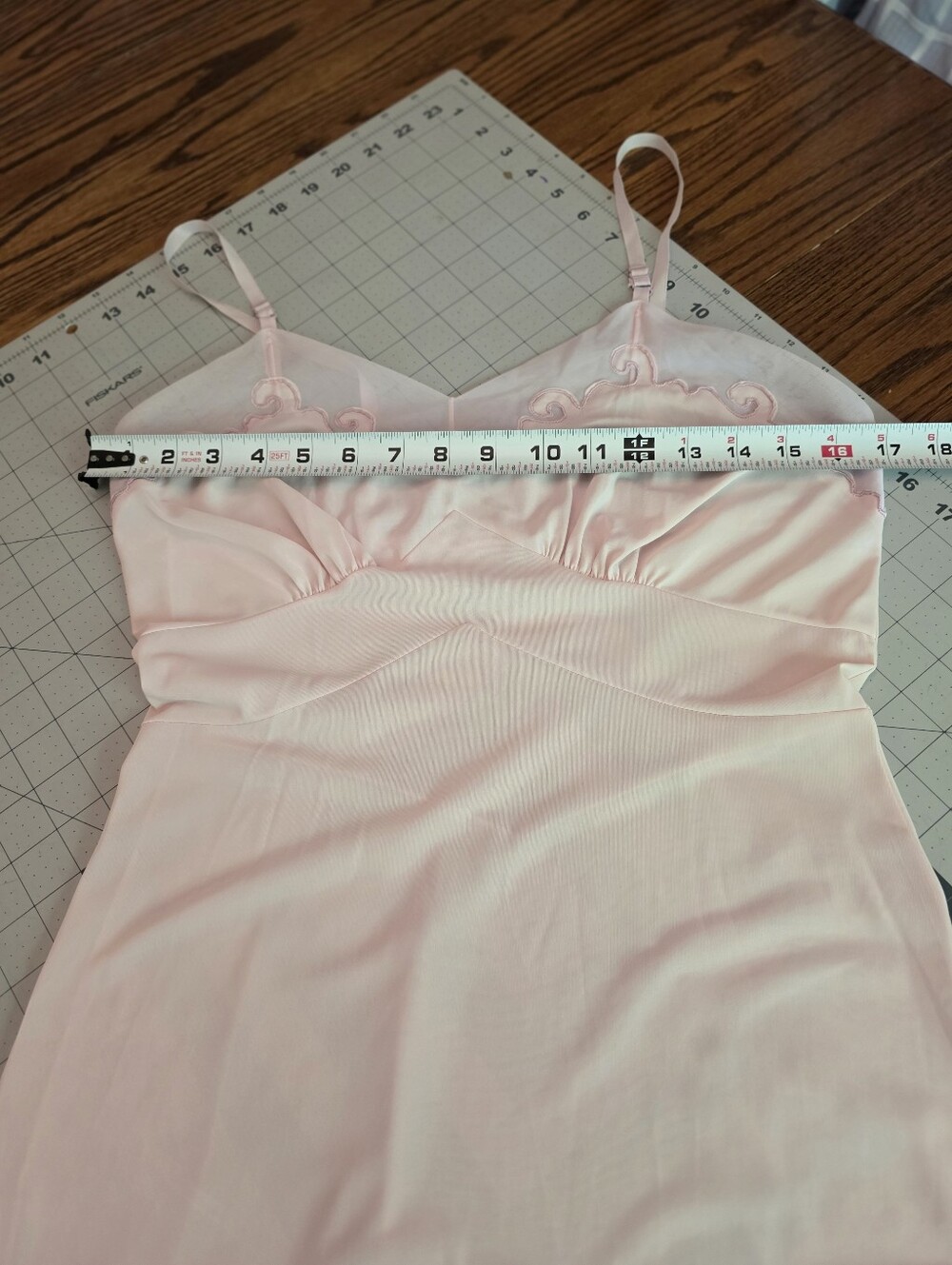 Vintage 1950s Baby Pink‎ Embroidered Slip Dress Knee Length Mid-Century Medium - Picture 11 of 14